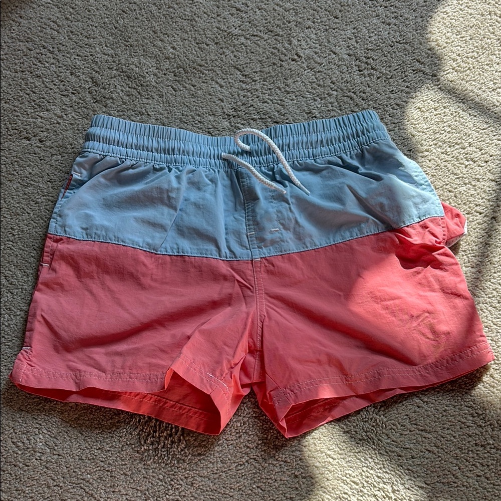 The Beaufort Bonnet Company Blue and Pink Kids Swim Trunks
